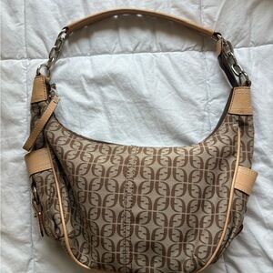 Vintage Womans Fossil Shoulder Bag Tan and Cream